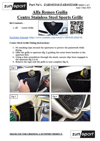 Zunsport Alfa Romeo Guilia - Front Grille Set
