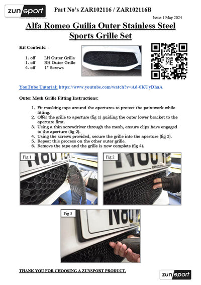 Zunsport Alfa Romeo Guilia - Front Grille Set