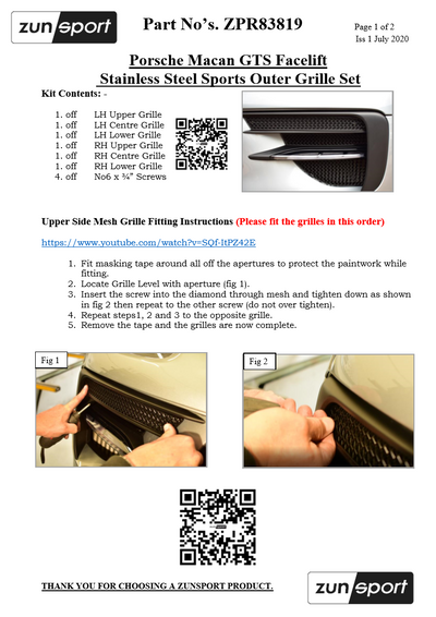 Zunsport Porsche Macan GTS Facelift - Front Grille Set