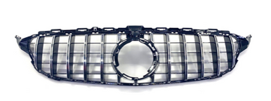 Zunsport compatible with Mercedes C Class W205 AMG GT-R Panamericana Style Front Grille - Black / Chrome Finish