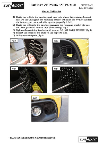 Zunsport Fiat Abarth 595 Series 4 - Centre Grille Set