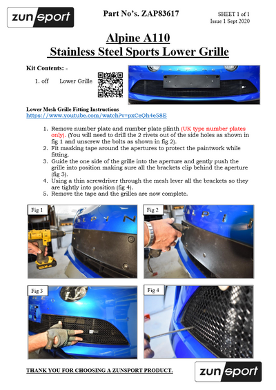 Zunsport Alpine A110 / A110S - Lower Grille