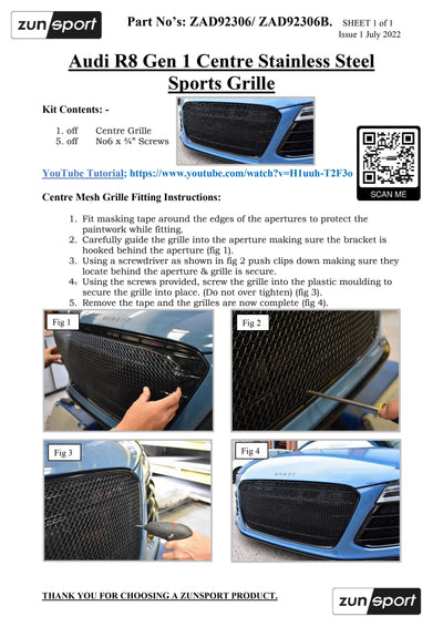 Zunsport compatible with Audi R8 Gen 1 - Centre Grille