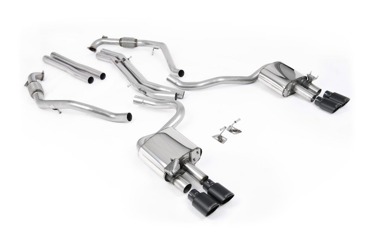 Audi S5 B9 Sport Diff models with Brace Bars - Non-Resonated Cat-Back (Louder) with Quad Cerakote Black Ovals Trims