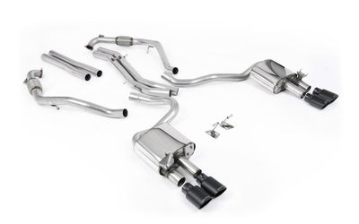 Audi S5 B9 Sport Diff models with Brace Bars - Non-Resonated Cat-Back (Louder) with Quad Cerakote Black Ovals Trims