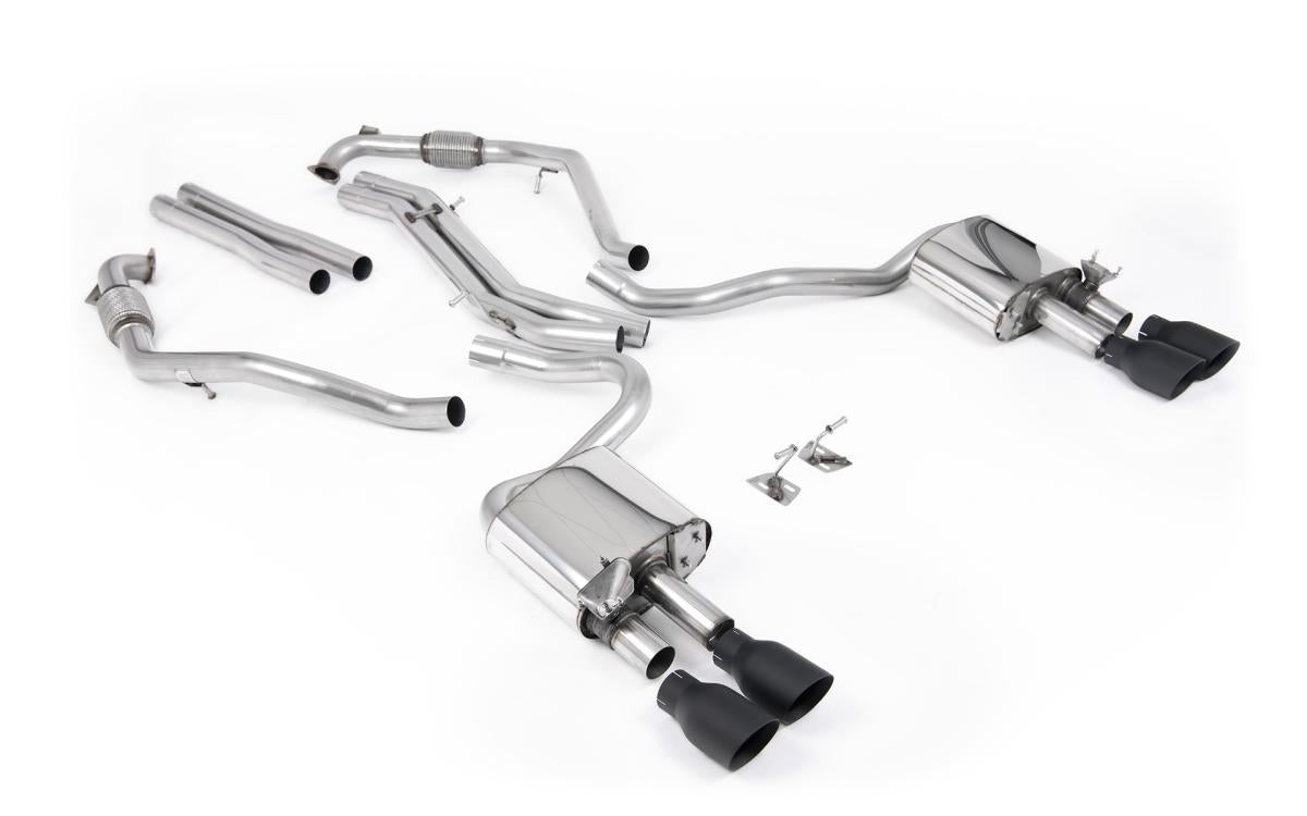 Audi S5 B9 Sport Diff models with Brace Bars - Non-Resonated Cat-Back (Louder) with Quad Cerakote Black Trims