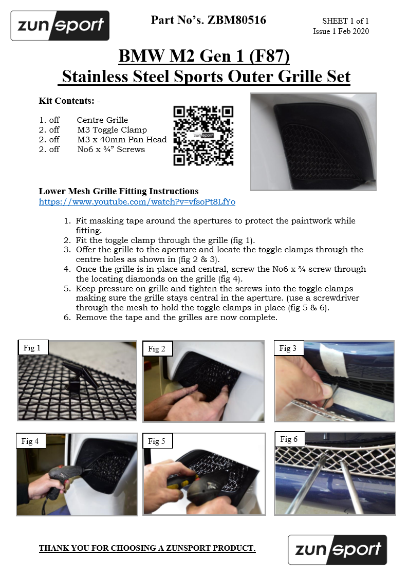 Zunsport BMW M2 Gen 1 (F87) - Front Grille Set