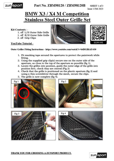 Zunsport BMW X3 / X4 M Competition - Outer Grille Set
