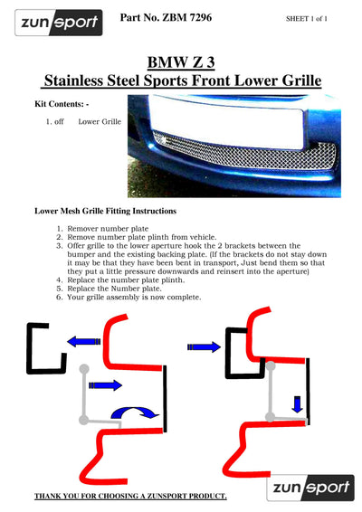 Zunsport BMW Z3 Lower Grille