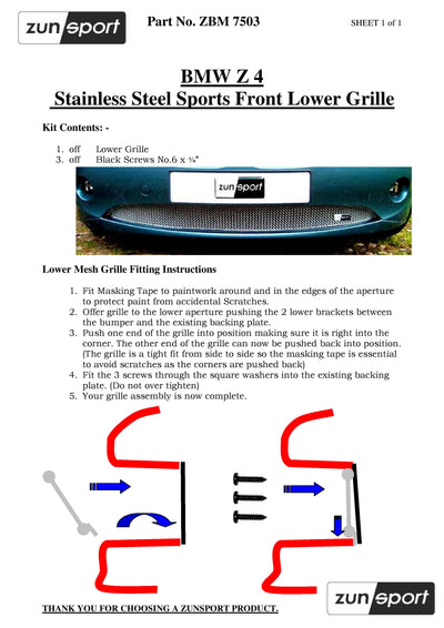 Zunsport BMW Z4 E85 / E86 Front Grille Set