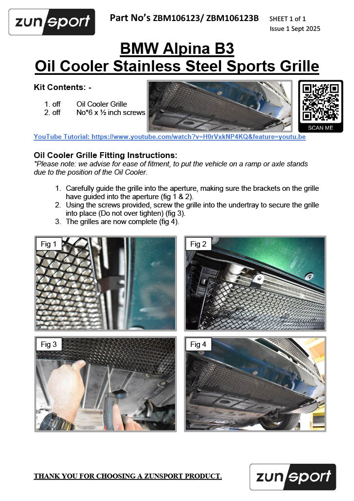 Zunsport BMW Alpina B3 Biturbo - Oil Cooler Grille