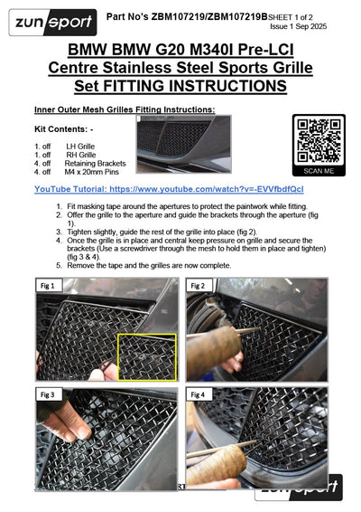 Zunsport BMW G20 M340I Pre-LCI Centre Grille Set