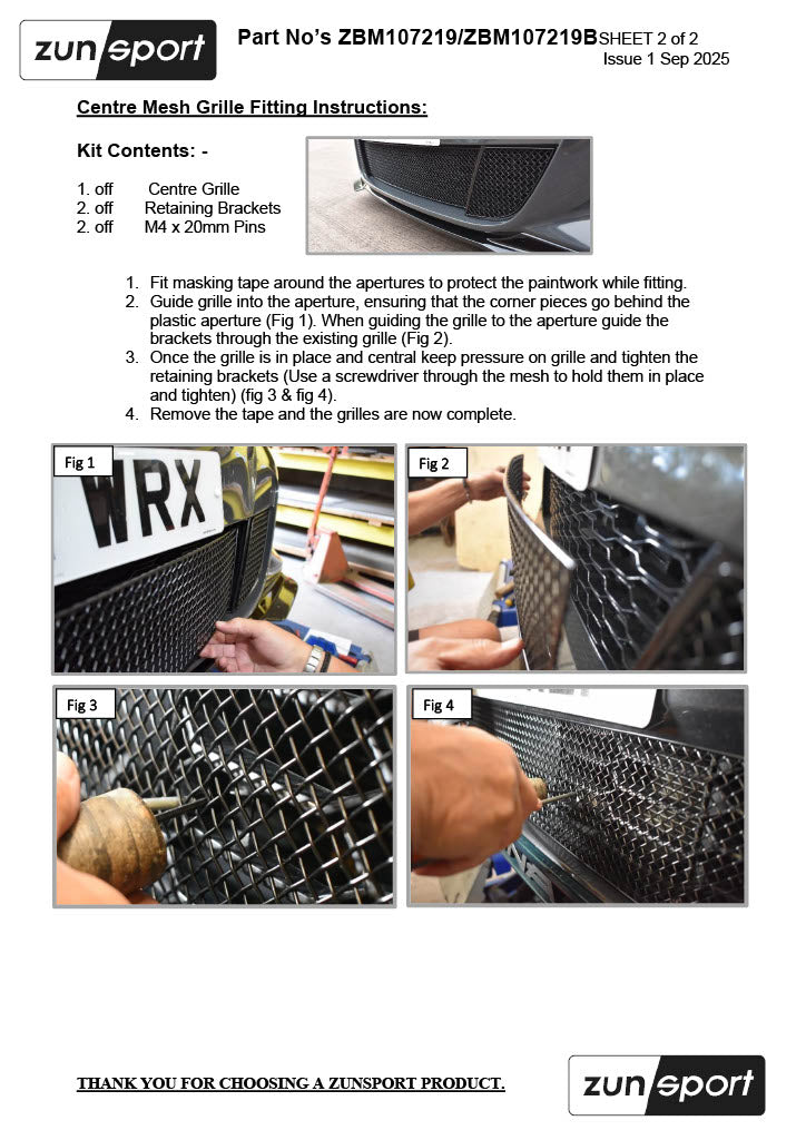 Zunsport BMW G20 M340I Pre-LCI Front Grille Set