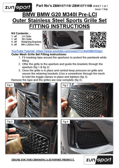 Zunsport BMW G20 M340I Pre-LCI Front Grille Set