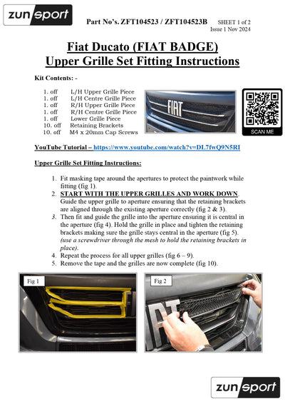 Zunsport Fiat Ducato (FIAT badge) Upper Grille Set