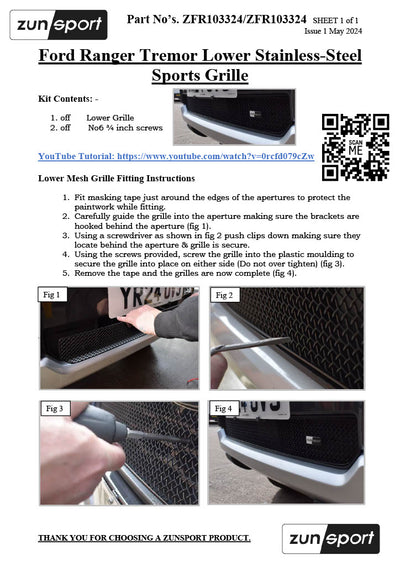 Zunsport Ford Ranger Tremor P703 - Front Grille Set