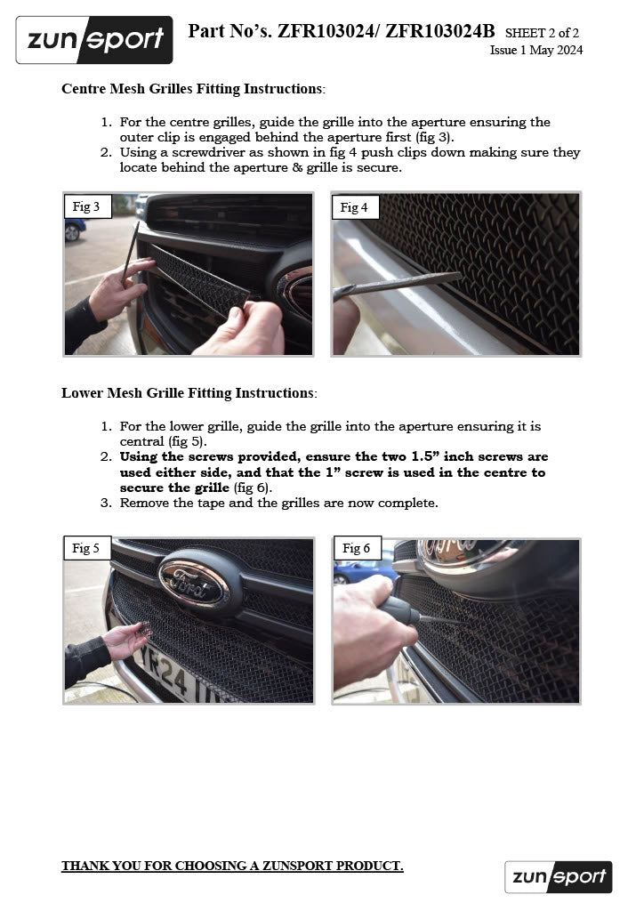 Zunsport Ford Ranger Tremor P703 - Upper Grille Set