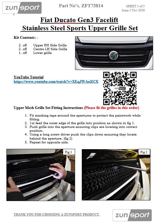 Zunsport Fiat Ducato 3rd Gen Facelift - Front Grille Set