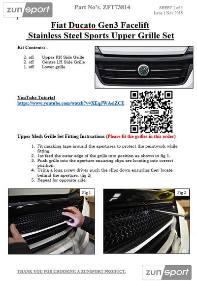 Zunsport Fiat Ducato 3rd Gen Facelift - Front Grille Set