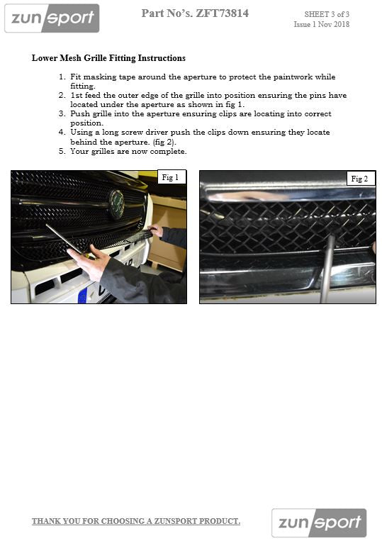 Zunsport Fiat Ducato 3rd Gen Facelift - Front Grille Set