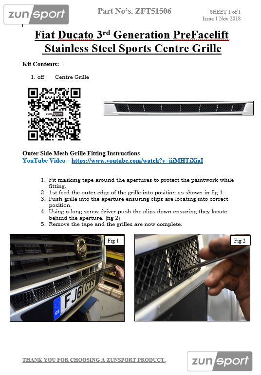 Zunsport Fiat Ducato 3rd Gen - Front Grille Set