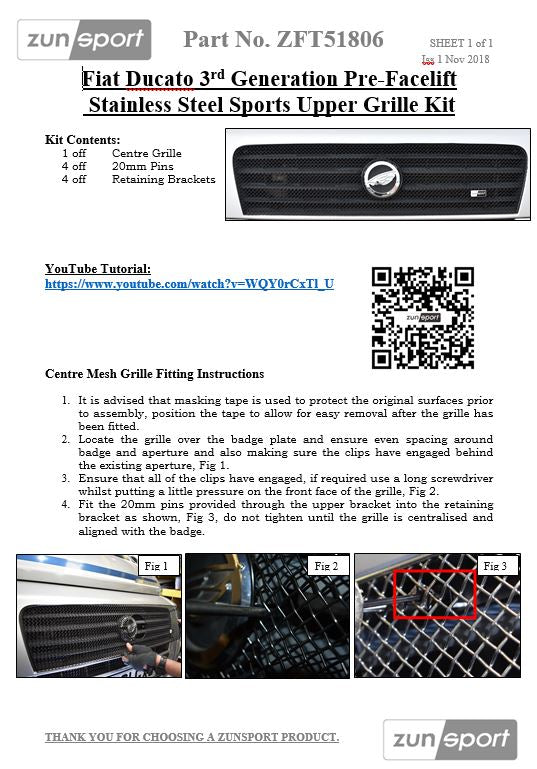 Zunsport Fiat Ducato 3rd Gen - Upper Grille