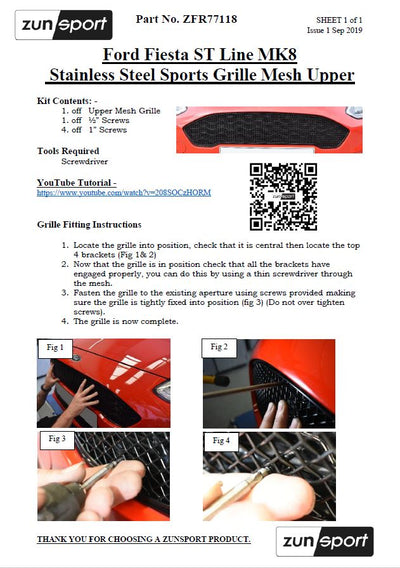 Zunsport Ford Fiesta ST LINE MK8 - Upper Grille