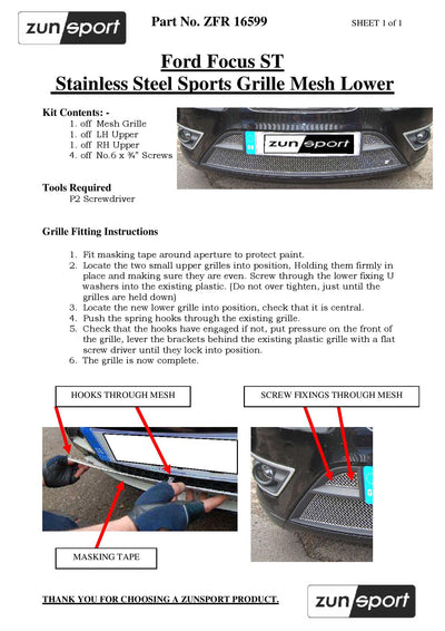 Zunsport Ford Focus ST 08MY - Lower Grille