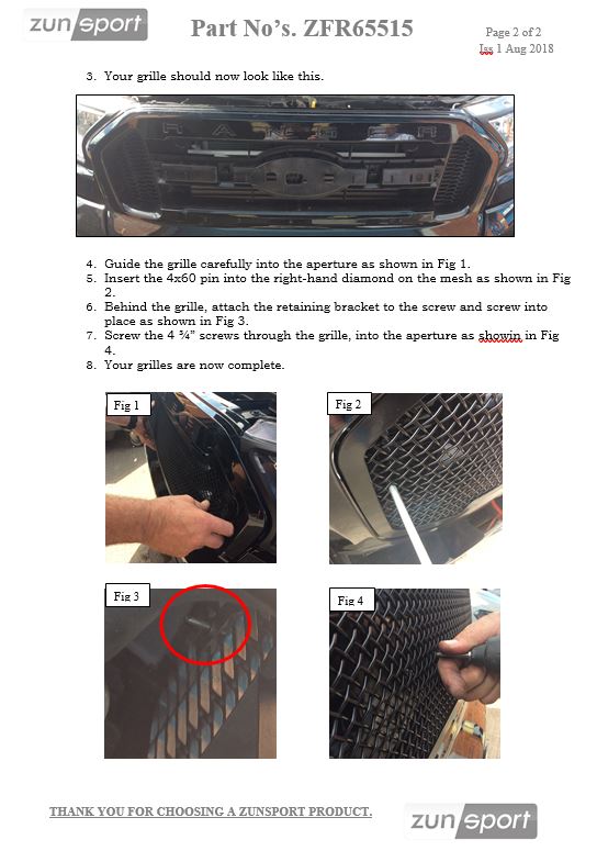 Zunsport Ford Ranger MK2 - Front Grille Set
