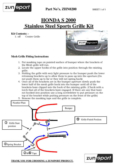Zunsport Honda S2000 Front Grille Set