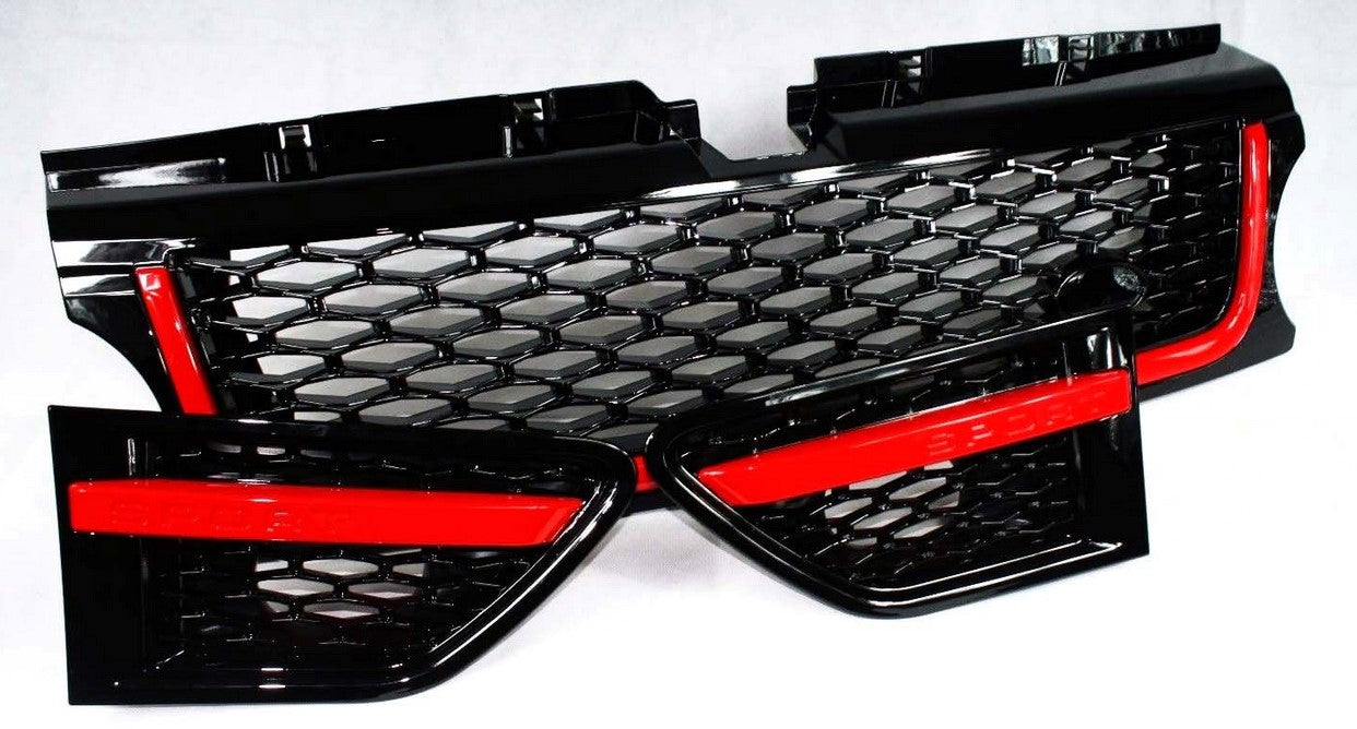Zunsport Range Rover Sport (L320) Black Grille with Red Trim 3 Piece Set - Autobiogrophy look