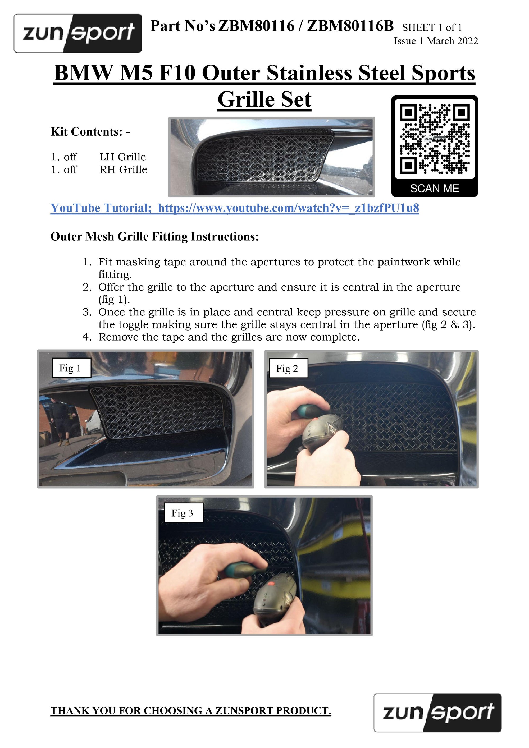 Zunsport BMW M5 F10 - Outer Grille Set