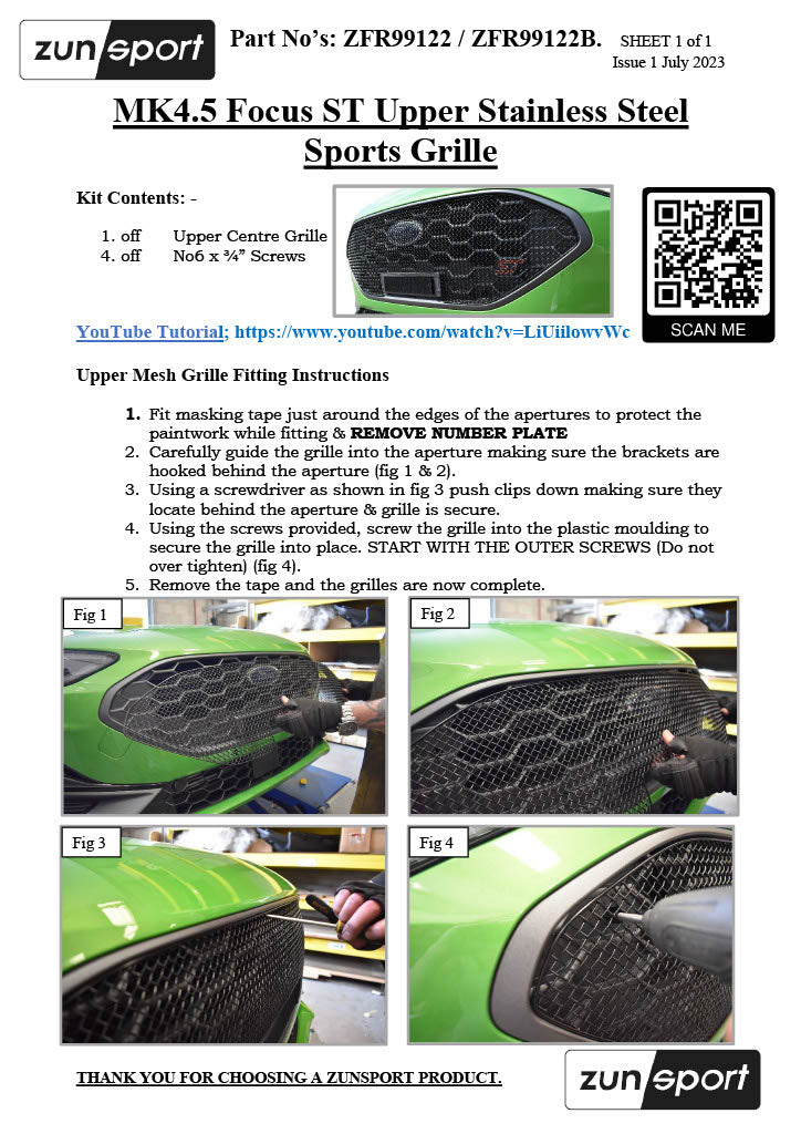 Zunsport Ford Focus ST MK4.5 - Front Grille Set