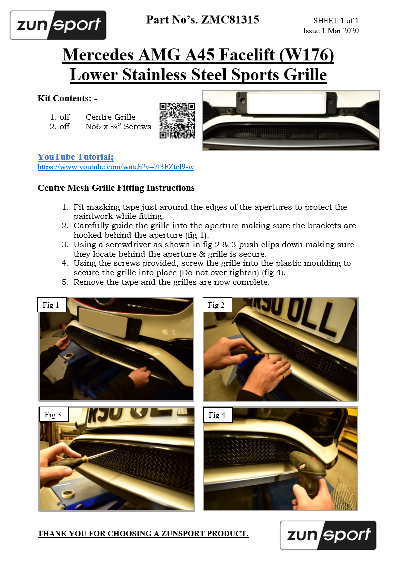 Zunsport Mercedes AMG A45 Facelift (W176) - Front Grille Set