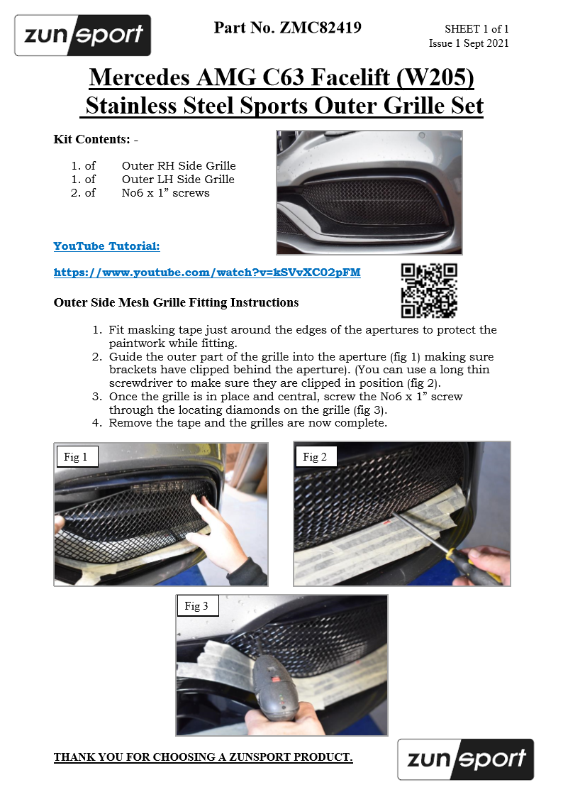 Zunsport Mercedes AMG C63 Facelift (W205) - Outer Grille Set