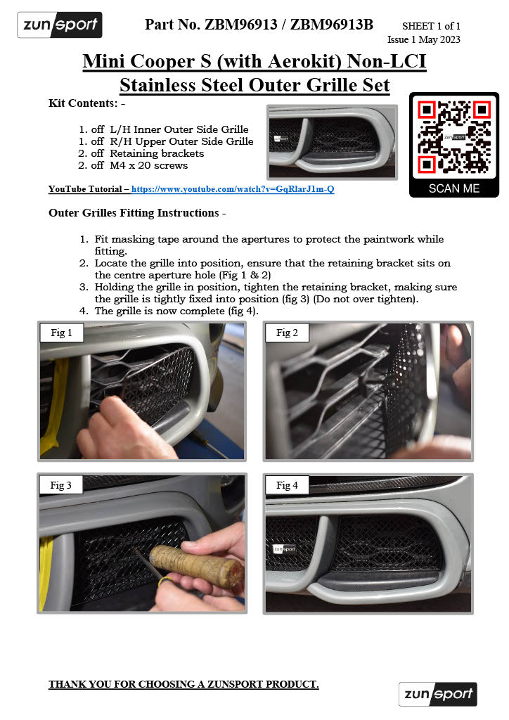 Zunsport Mini Cooper S (with Aerokit) - Front Grille Set