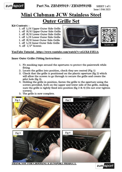 Zunsport Mini Clubman JCW - Outer Grille Set