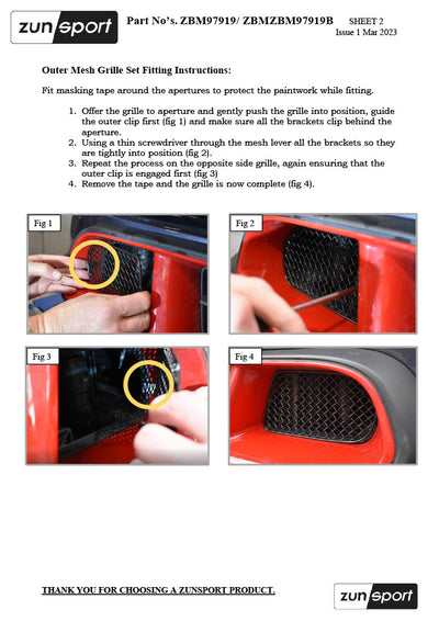 Zunsport MINI GP - Centre Grille Set