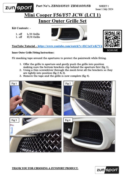 Zunsport Mini Cooper F56 / F57 JCW (LCI 1) - Front Grille Set
