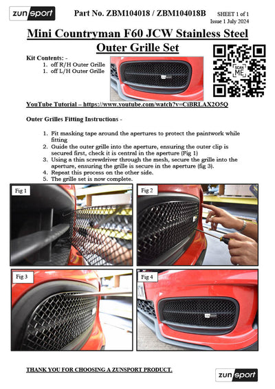 Zunsport Mini Countryman JCW F60 - Outer Grille Set