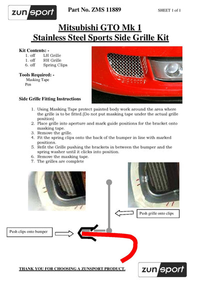 Zunsport Mitsubishi GTO Mark 1 - Full Grille Set