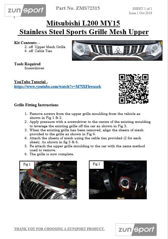 Zunsport Mitsubishi L200 5th Gen - Front Grille Set