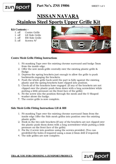 Zunsport Nissan Navara - Top Grille Set