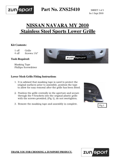 Zunsport Nissan Navara - Front Grille Set (2010 to 2013)