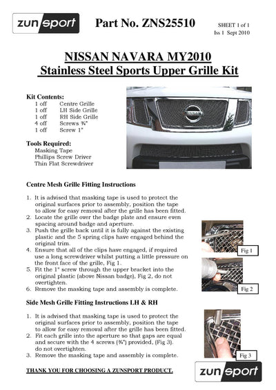 Zunsport Nissan Navara - Front Grille Set (2010 to 2013)