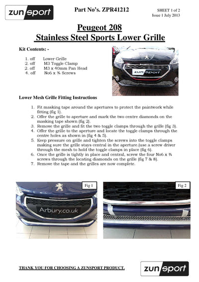 Zunsport Peugeot 208 - Front Grille