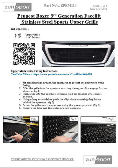 Zunsport Peugeot Boxer 3rd Gen Facelift - Front Grille Set