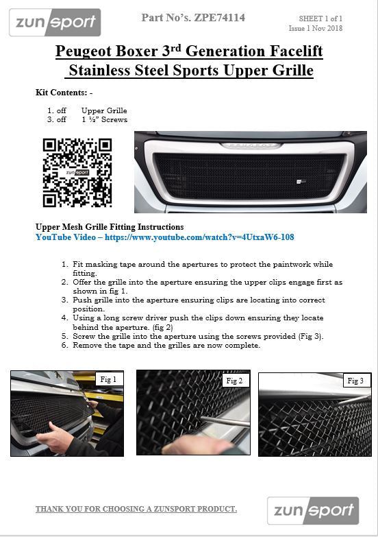 Zunsport Peugeot Boxer 3rd Gen Facelift - Upper Grille