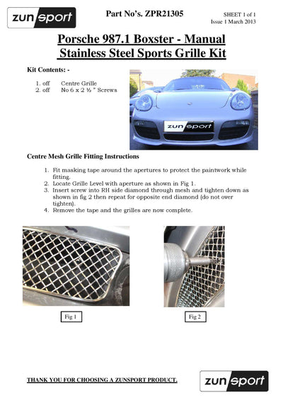 Zunsport Porsche Boxster 987.1 Manual - Centre Grille