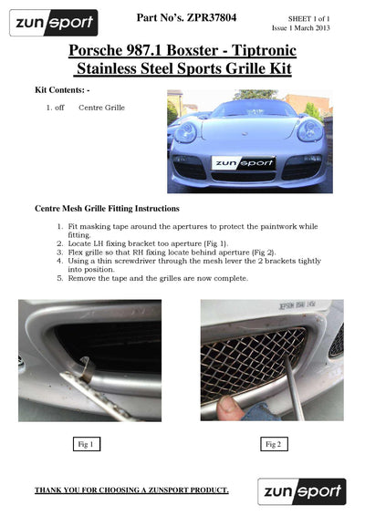 Zunsport Porsche Boxster S 987.1 Tiptronic - Front Grille Set